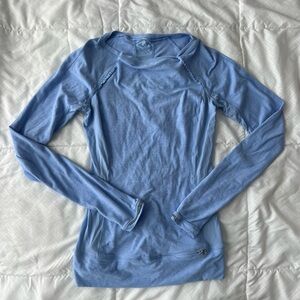 Lululemon Long Sleeve Top 4 Full Tilt Run Pastel Light Blue Ruffle Seam Stretch